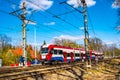 Train and trailway infrastructure of Warsaw metropolitan light rail connection with Podkowa Lesna town in Poland