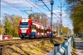 Train and trailway infrastructure of Warsaw metropolitan light rail connection with Podkowa Lesna town in Poland