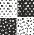 Train and Train Station Aligned & Random Seamless Pattern Set Royalty Free Stock Photo