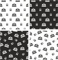 Train and Train Station Big & Small Aligned & Random Seamless Pattern Set Royalty Free Stock Photo