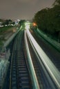 Train traveling at night, Thiseio - Athens Royalty Free Stock Photo
