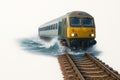 A train traveling on rails that go into the ocean. Royalty Free Stock Photo