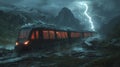 Train Traveling Through Stormy Mountains Royalty Free Stock Photo
