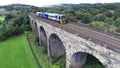 Train travelling over a viaduct
