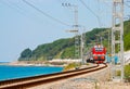 Train travels along the coast of the Black Sea Royalty Free Stock Photo