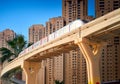 a train travels on a monorail in Dubai, United Arab Emirates