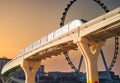 a train travels on a monorail in Dubai, United Arab Emirates