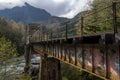 Train tressel and tracks approaching it-horizontal