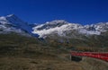 Train trip, RhÃÂ¤tische Bahn, swiss alps, Lago Bianco, Bernina Pa Royalty Free Stock Photo