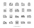 Train and truck transportation line icon set