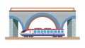 Train Under Arched Bridge: Classic Rail Engineering, vector design Generative AI Royalty Free Stock Photo