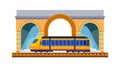 Train Under Stone Arch Bridge: Rustic Rail Passage, vector design Generative AI Royalty Free Stock Photo