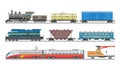 Train vector railway transport locomotive or wagon and subway or metro transportation illustration set of transportable Royalty Free Stock Photo