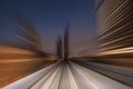 Train view. blurry speed motion on railway tunnel for futuristic network connection technology, digital data in transportation
