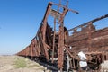 War crime. Train wagon destroyed by Armenian arm in Agdam. Crash on railway Royalty Free Stock Photo