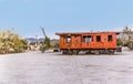 Train wagon in the village of Desert Center in the middle of nowhere in Caifornia Royalty Free Stock Photo