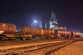 Train wagons at an refinery at night, Port of Antwerp, Belgium Royalty Free Stock Photo