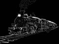 Steam locomotive on a black background. Vector illustration of a steam locomotive. Royalty Free Stock Photo