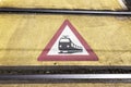 Train warning sign at a railroad crossing Royalty Free Stock Photo