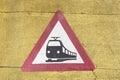 Train warning sign at a railroad crossing Royalty Free Stock Photo