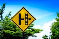 Train warning sign, railway crossing in the countryside