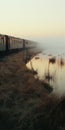 Cinematic Still Shot: Empty Train On Foggy Marsh