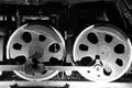 Train wheels in black and white