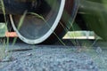 train wheels on rails close-up, rail transport, logistics Royalty Free Stock Photo