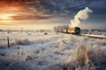 Train winter field. Generate Ai Royalty Free Stock Photo