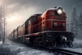 Train winter snow. Generate Ai Royalty Free Stock Photo