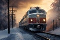 Train winter snow. Generate Ai Royalty Free Stock Photo