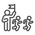 Trainer and children line icon, children physical education concept, coach training running kids sign on white