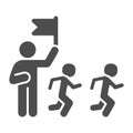 Trainer and children solid icon, children physical education concept, coach training running kids sign on white