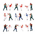 Trainer and taekwondo fighter vector illustration isolated on white. Sparring partner martial arts.