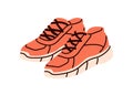 Trainers, sport shoes pair. Abstract athletic footwear, laced footgear. Modern sportswear for gym workout, running. Flat