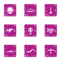 Training aircraft icons set, grunge style