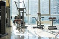 Training apparatus in gym hall. Royalty Free Stock Photo