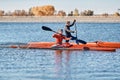 Training of athletes canoe rowers.