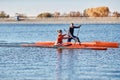 Training of athletes canoe rowers.