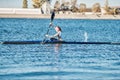 Training of athletes canoe rowers.