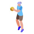 Training basketball play icon isometric vector. Senior woman