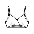 Training Bra lingerie technical fashion illustration with bow, Wire-free, under-chest band. Flat sports brassiere