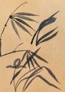 Training brushstroke of bamboo, leaves, grass
