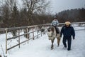 Training of children riding in the framework of revival program of the Cossacks in the Leningrad region. Royalty Free Stock Photo