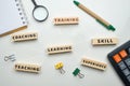 Training concept - wooden blocks with inscriptions coaching, learning, skill, teaching Royalty Free Stock Photo