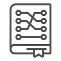 Training data book with bookmark line icon, neural dataset concept. Vector graphics. Language model with connections