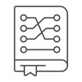 Training data book with bookmark thin line icon, neural dataset concept. Vector graphics. Language model with