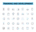 Training and development linear icons set. Growth, Performance, Learning, Success, Coaching, Skills, Enhancement line