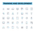 Training and development linear icons set. Growth, Performance, Learning, Success, Coaching, Skills, Enhancement line
