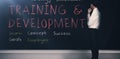 Training and development terms written on a blackboard 3d